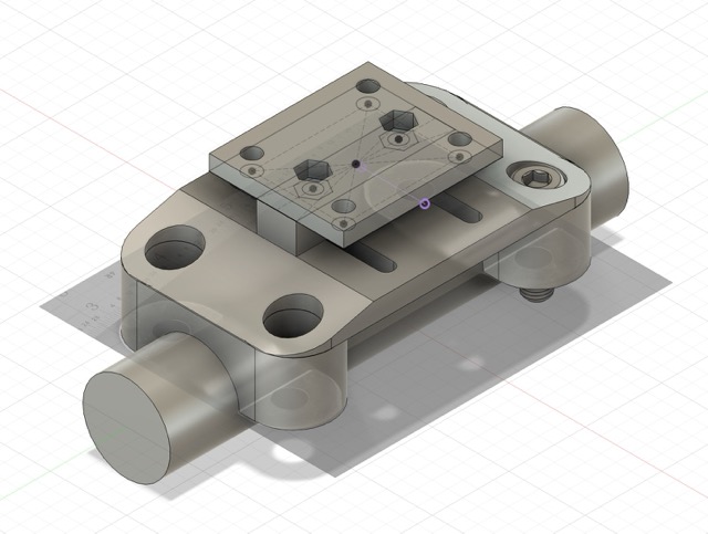 CAD model of clamp and platform with slots in the clamp